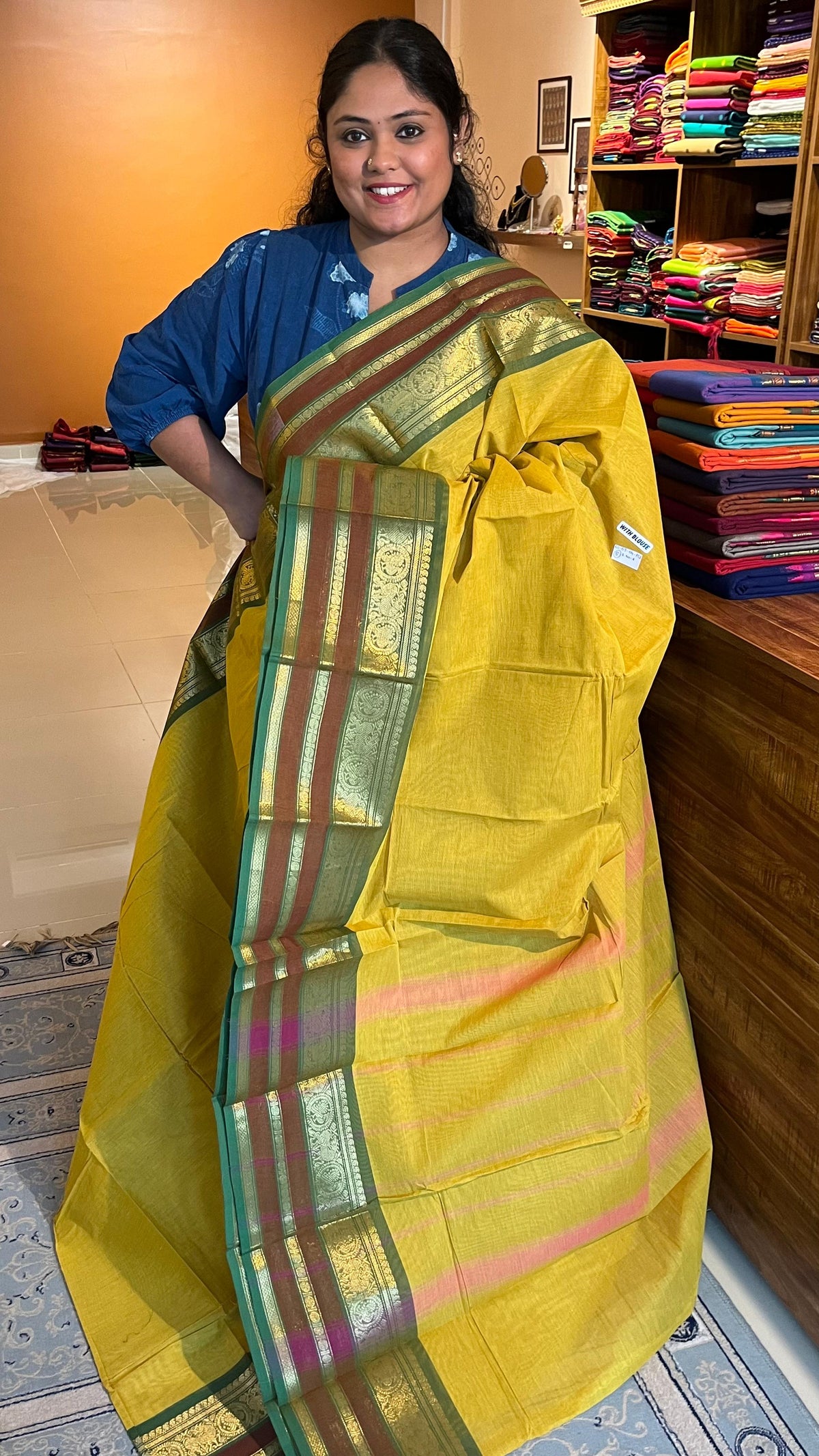 Kanchi cotton saree - 01-03-05-PCS-08 (Yellow)