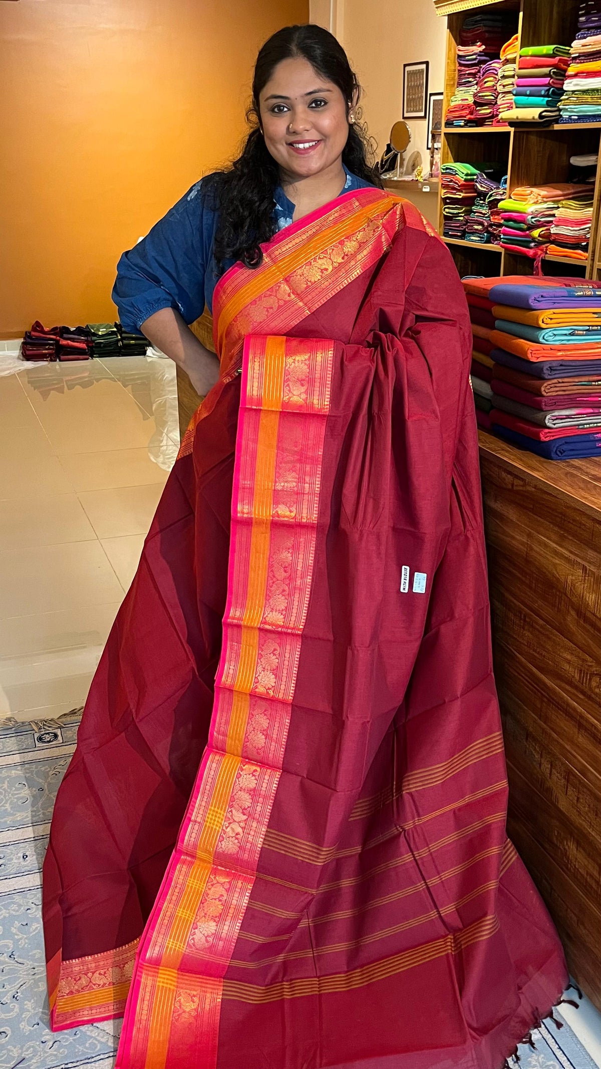 Kanchi cotton Saree - 01-03-04-PCS-64 (Maroon)
