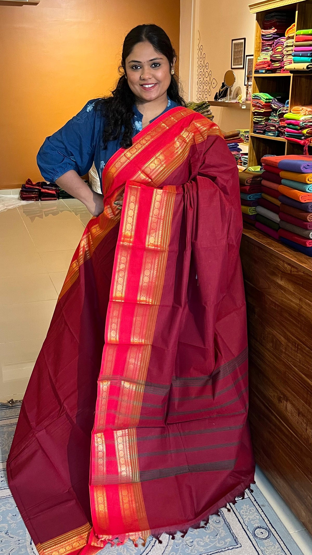Kanchi cotton saree - 01-03-05-PCS- (Maroon)