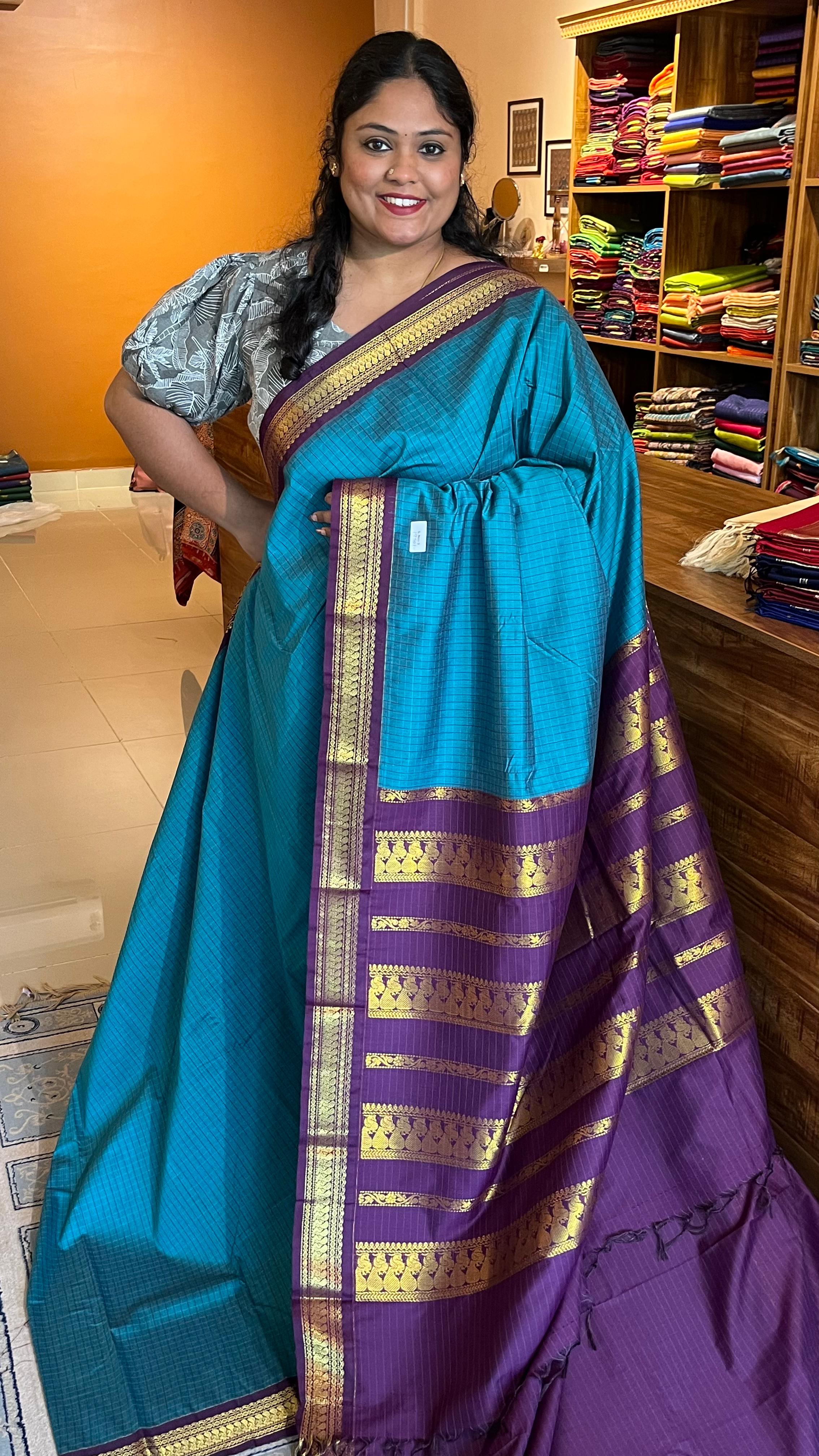 Semi Silk Kattam Navaratri Thamboolam Combo - 01-08B-03-02  (Blue)