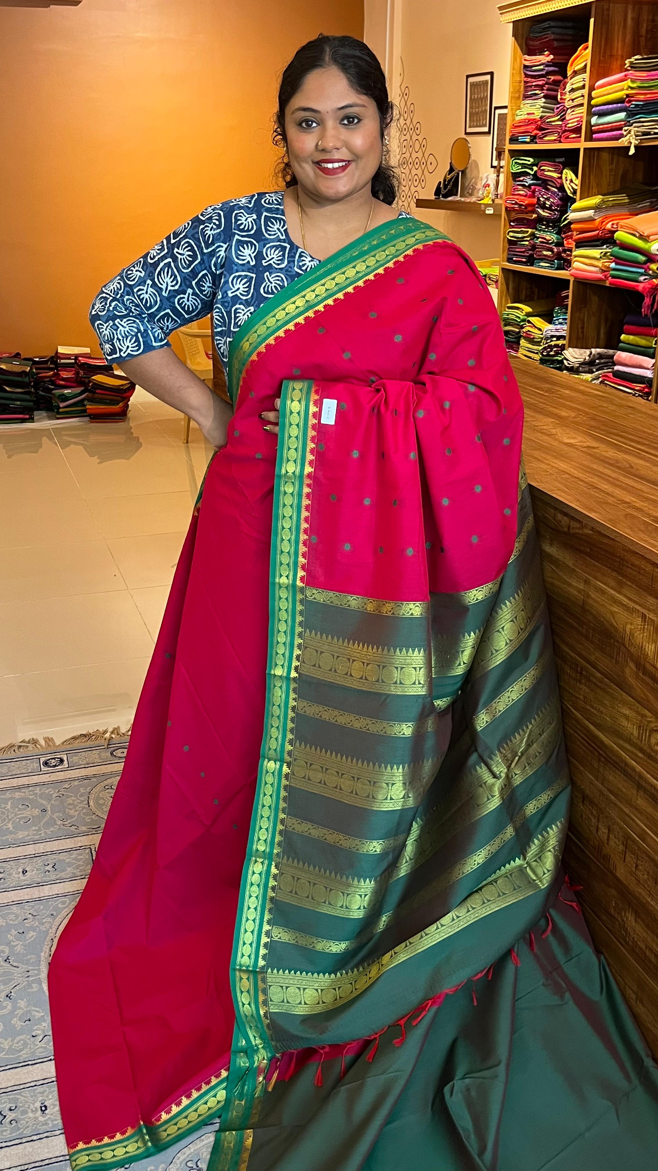 Semi Silk Bhutta Saree -01-08B-02-15 (Fuschia Green)