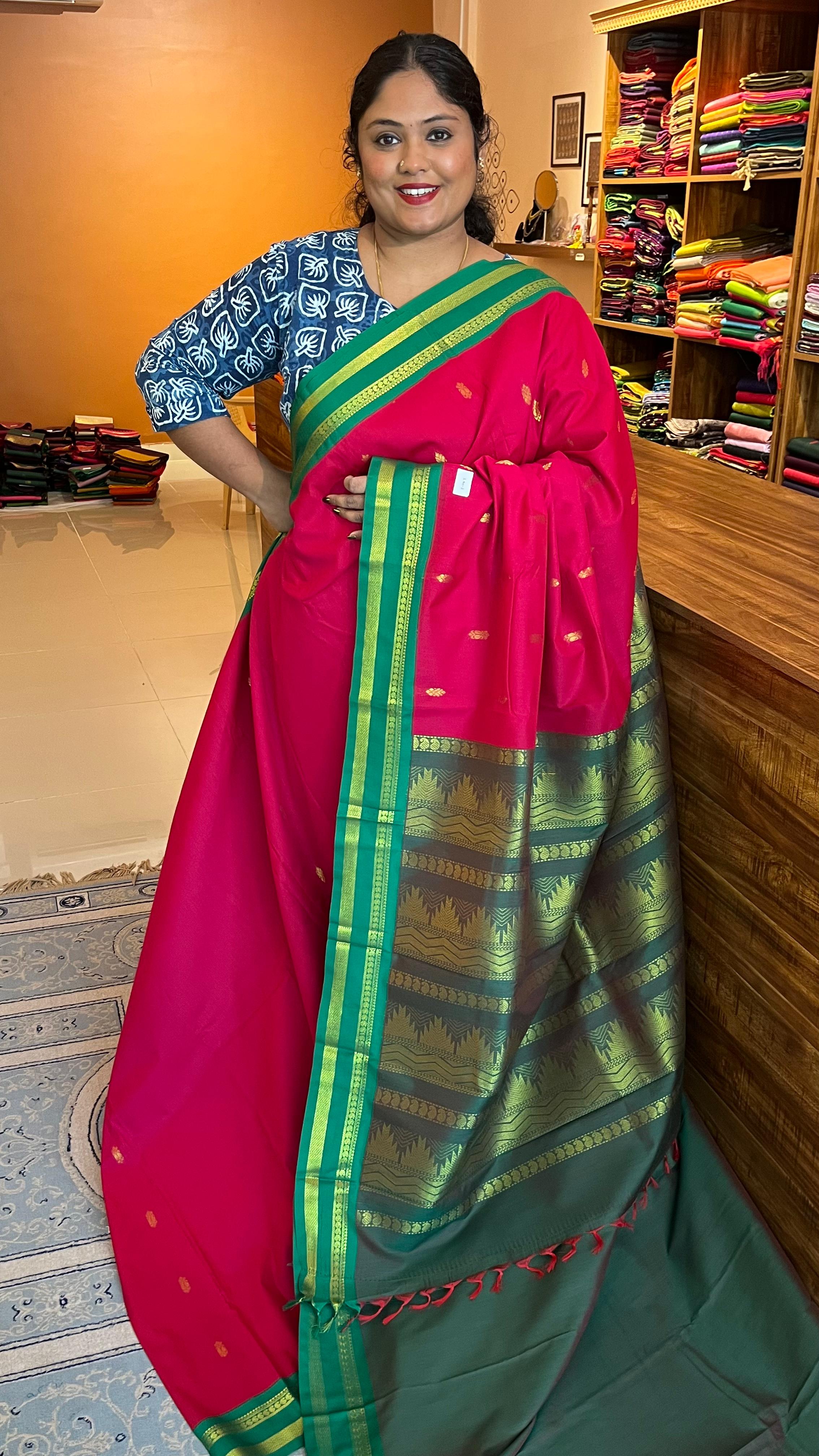 Semi Silk Bhutta Saree  -01-08B-02-57 (Rani And Green)