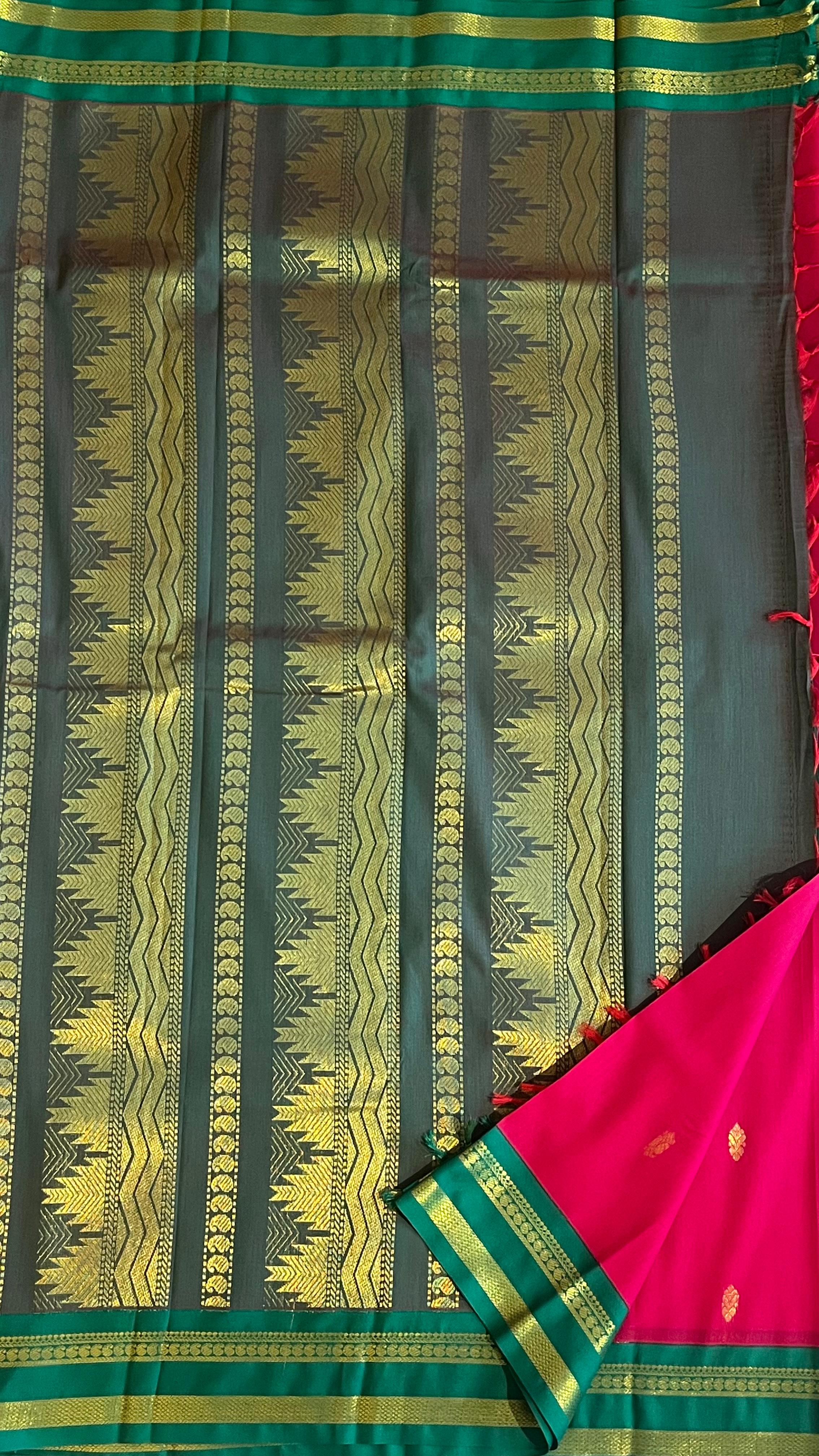 Semi Silk Bhutta Saree  -01-08B-02-57 (Rani And Green)