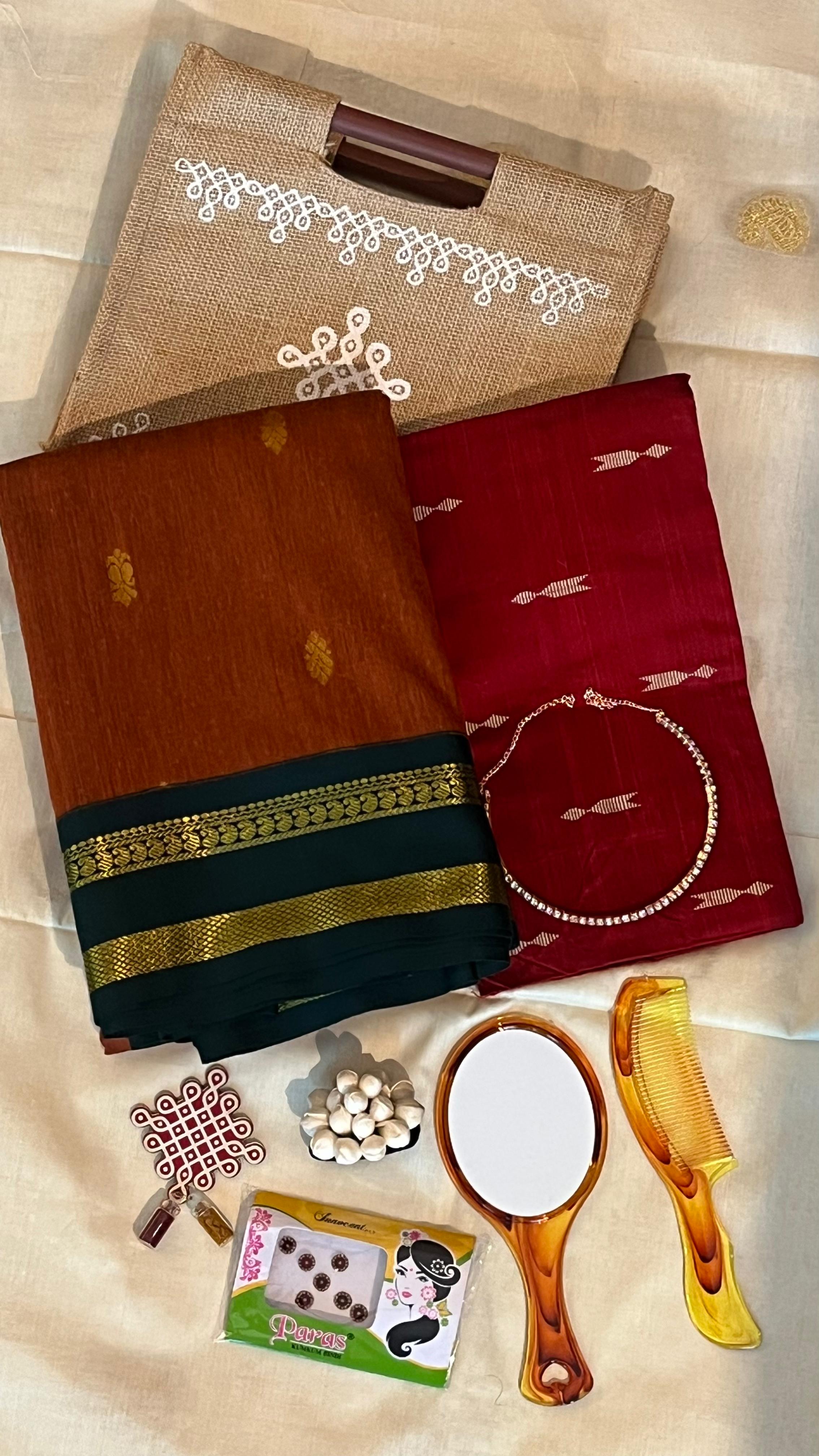 Semi Silk Bhutta saree -01-08B-02-54 (Rust Orange Green)