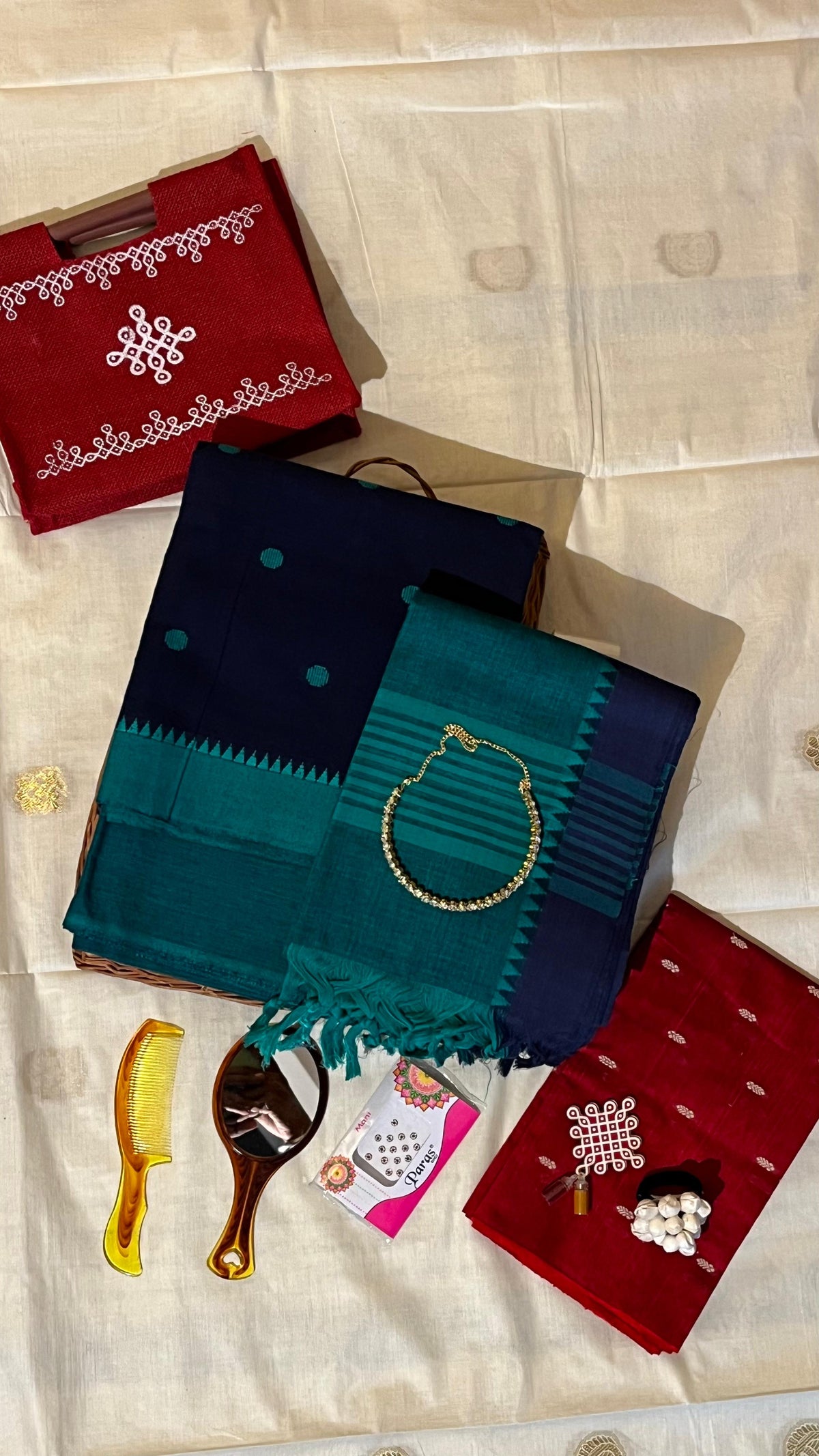 Mangalagiri Cotton Salwar Set - 15-08B-03-04 (Blue with Teal green)