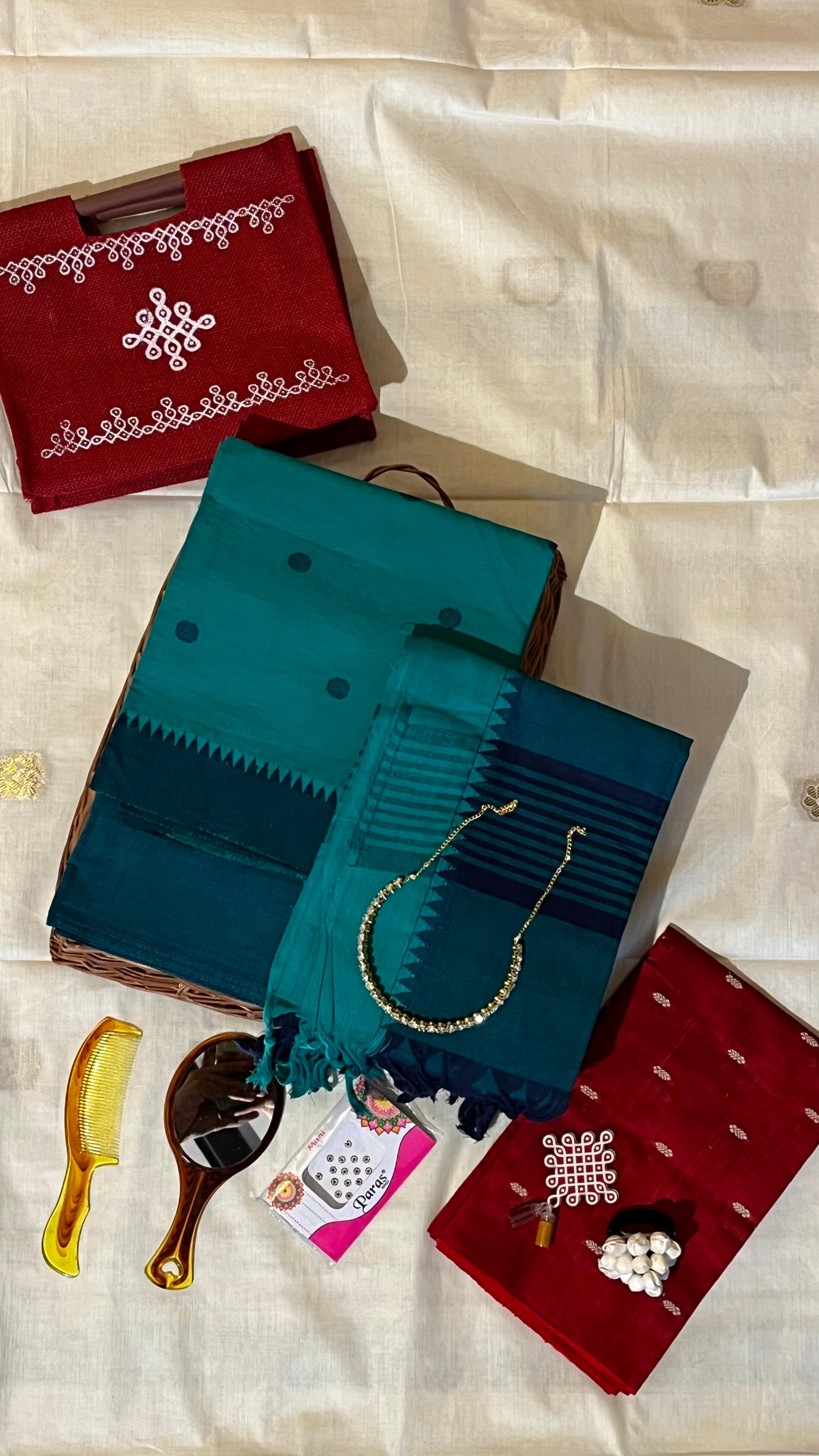 Mangalagiri Cotton Salwar Set - 15-08B-03-02 (Teal Green with Blue)