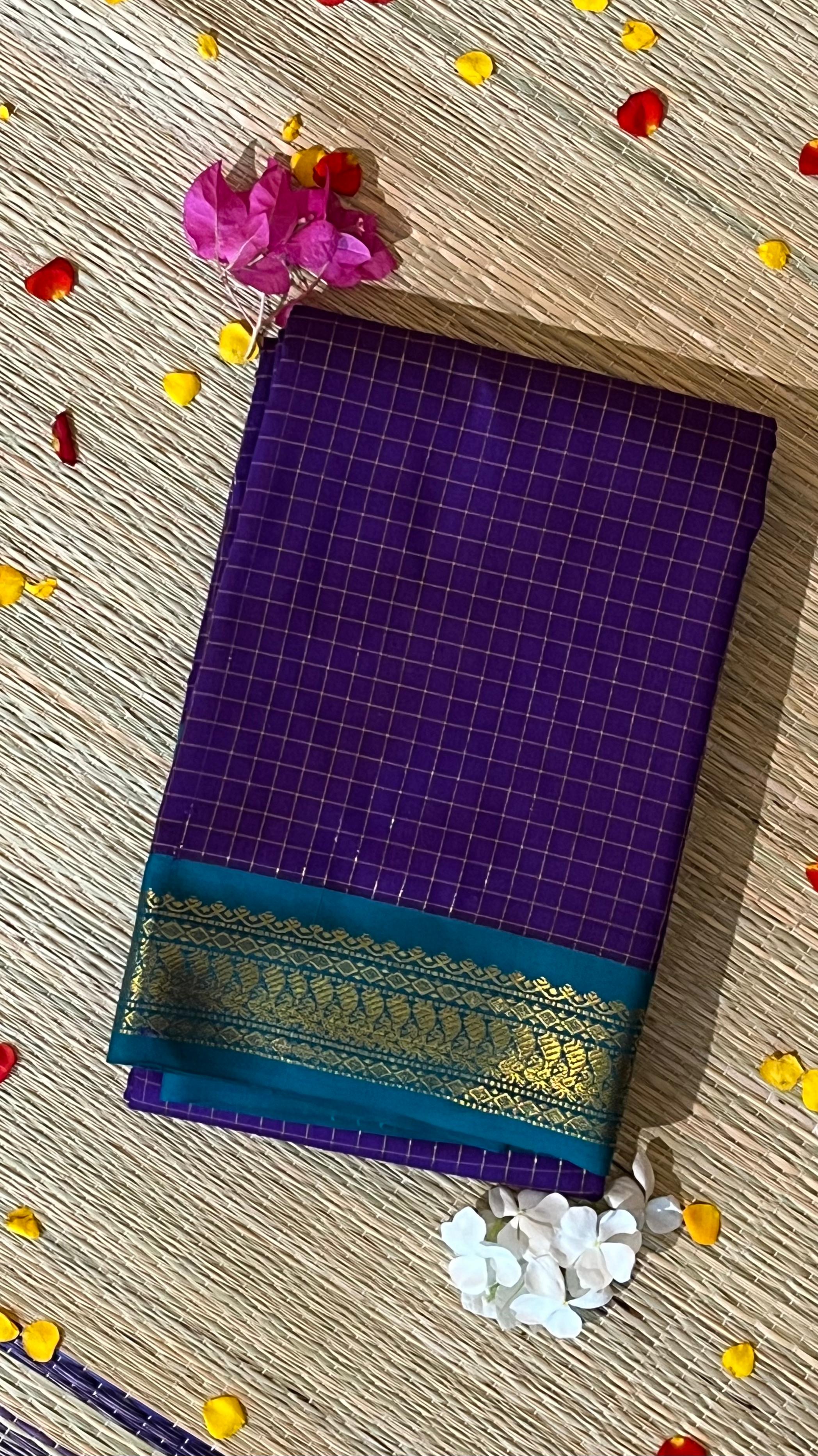 Semi silk kattam saree - 01-08B-08-04 (Violet with Blue  colour)