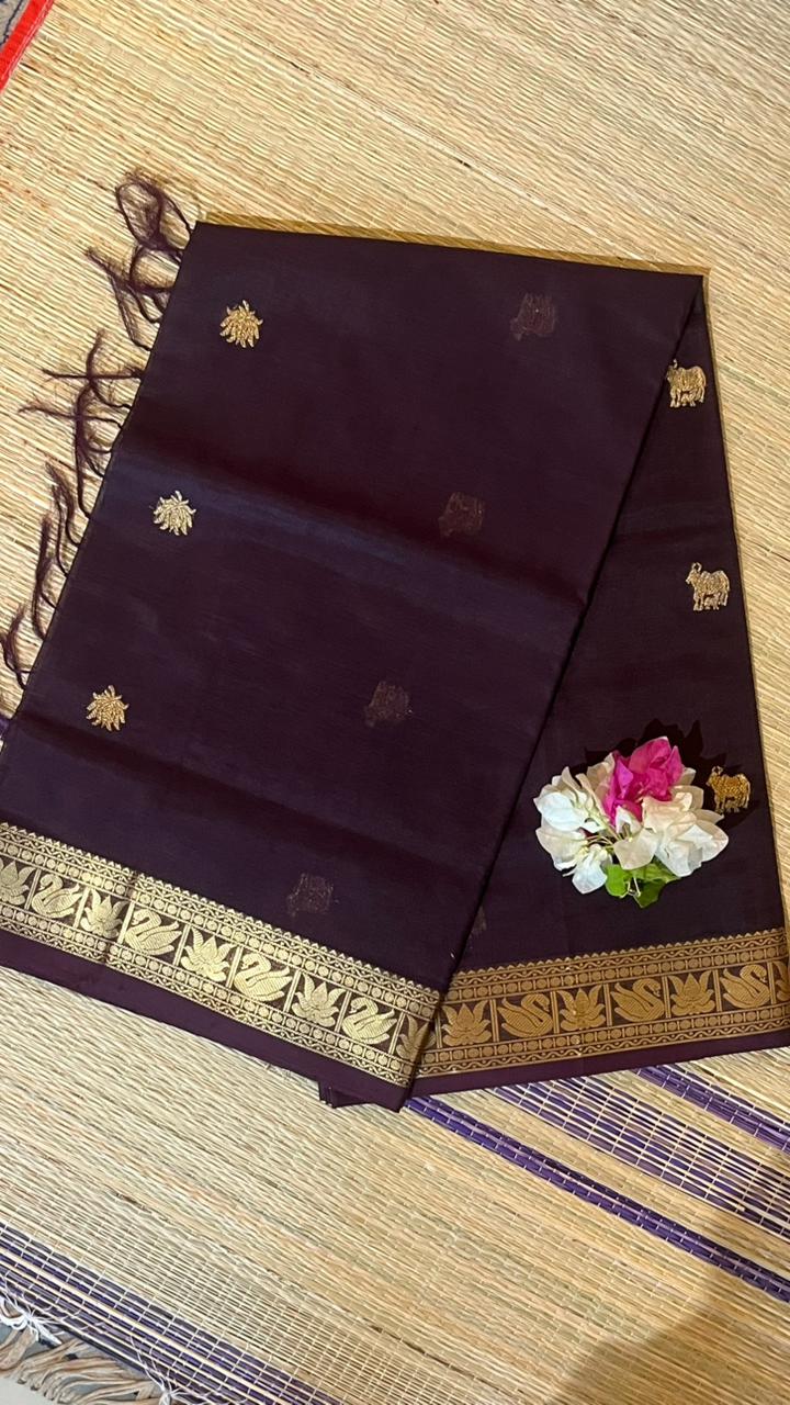 Kanchivaram silk cotton saree - 01-07C-04-15 (Paaku colour)