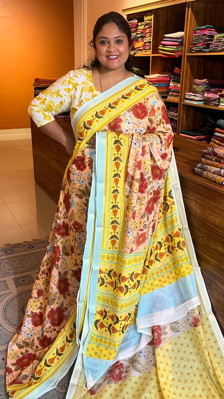 Chennuri Silk With Kalamkari Saree - 15-09-01-07 (Yellow)