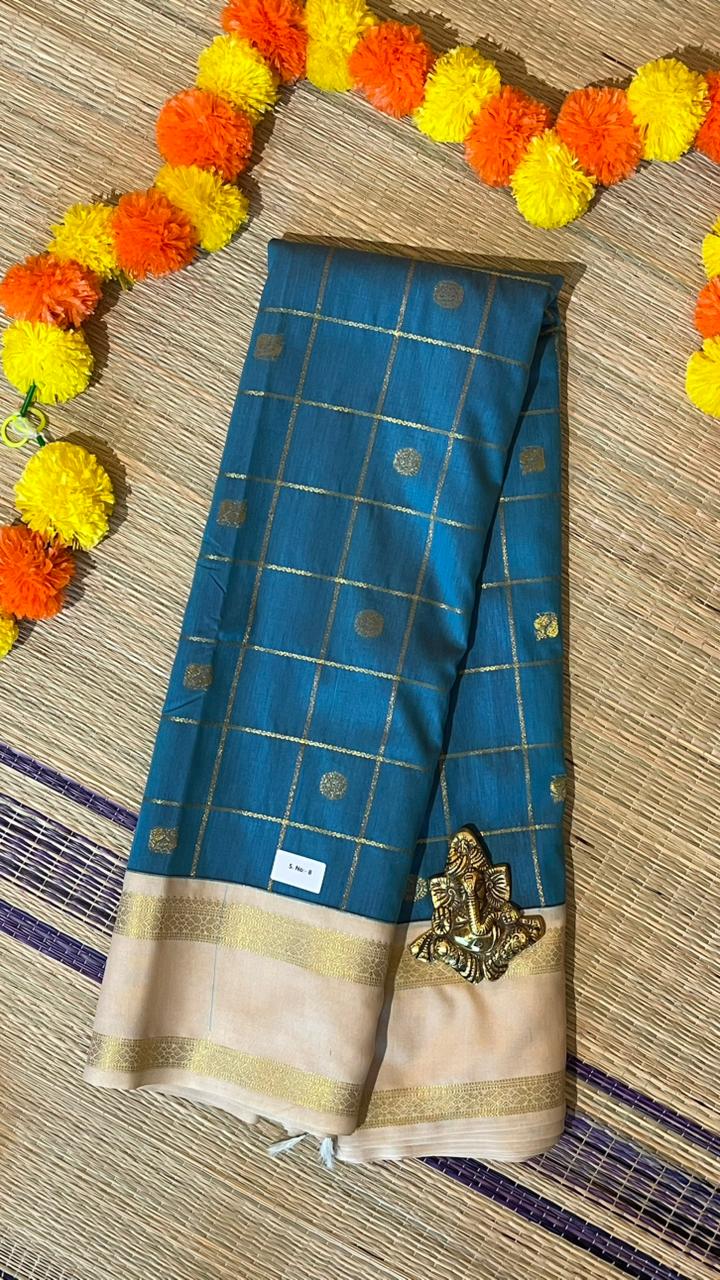 Semil Silk Kattam Saree - 01-09B-08-17 (Light Blue with white)