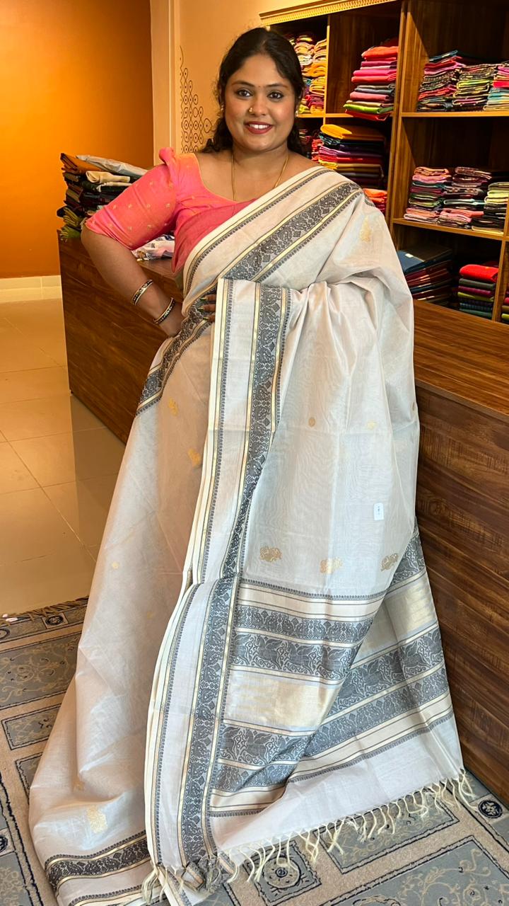 Kanchivaram silk cotton saree - 01-07C-02-01 (White)