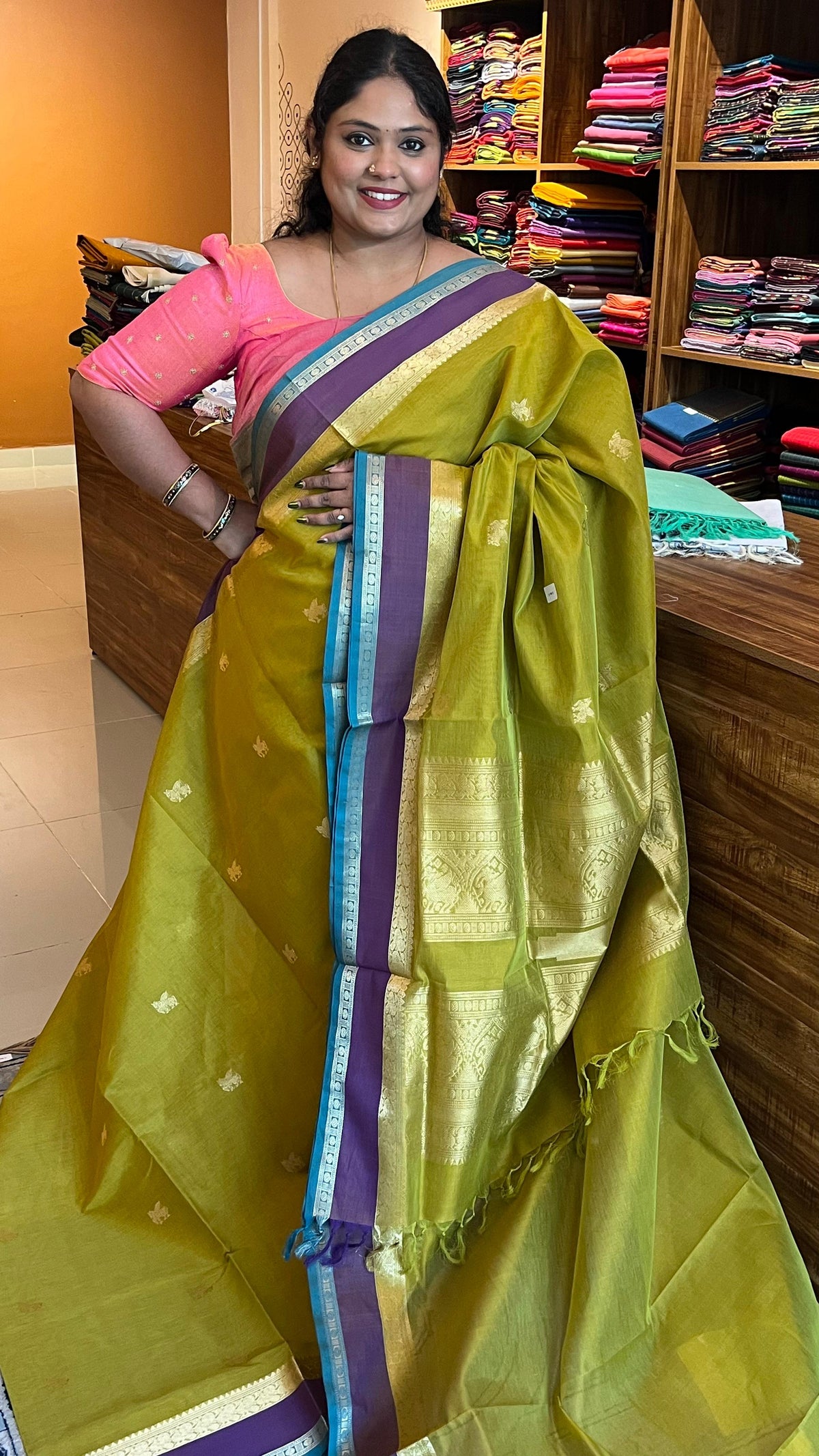 Kanchivaram silk cotton saree - 01-07C-04-22 (Light Green)