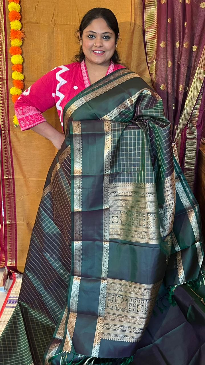 Pure Silk Kancheevaram Sarees - 01-10-10-01 – Dark Green