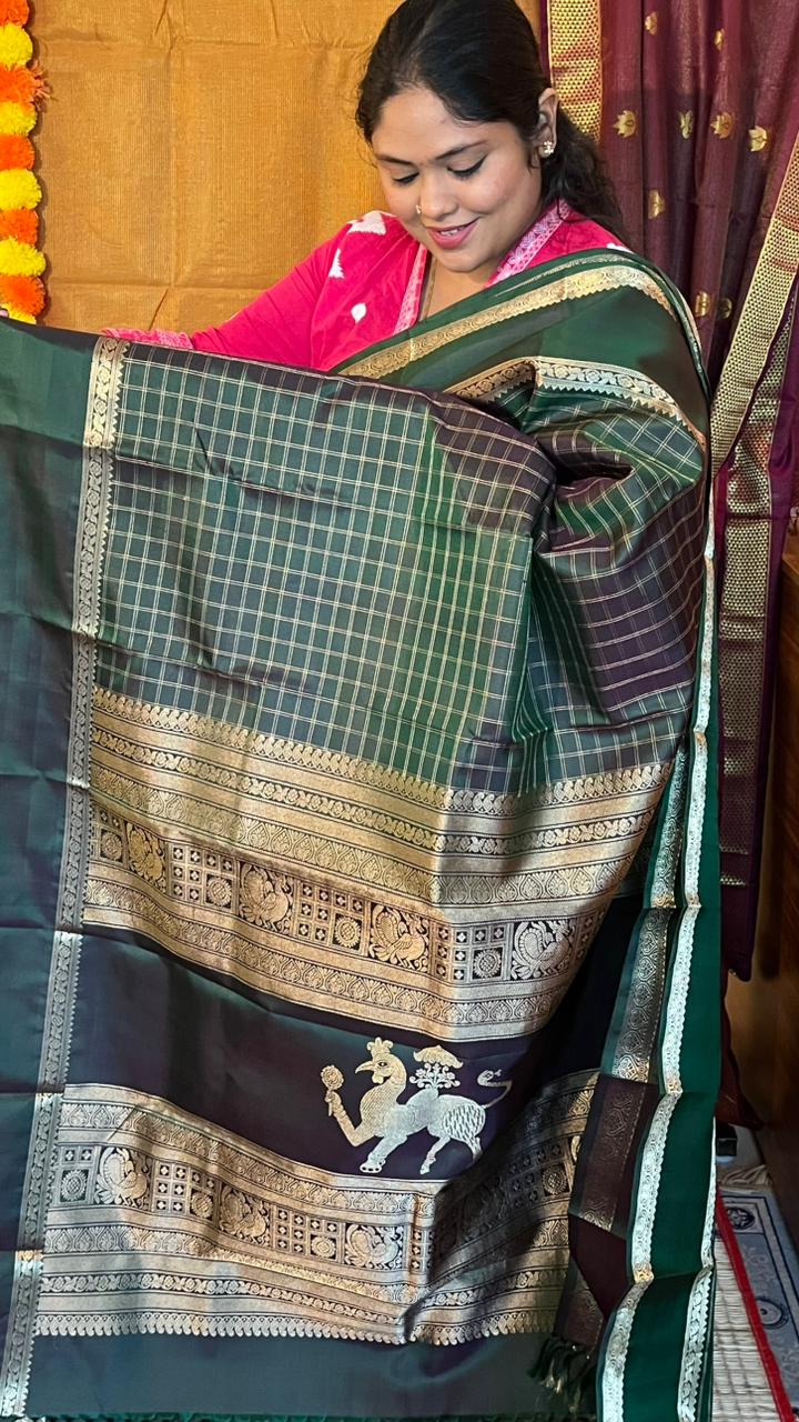Pure Silk Kancheevaram Sarees - 01-10-10-01 – Dark Green