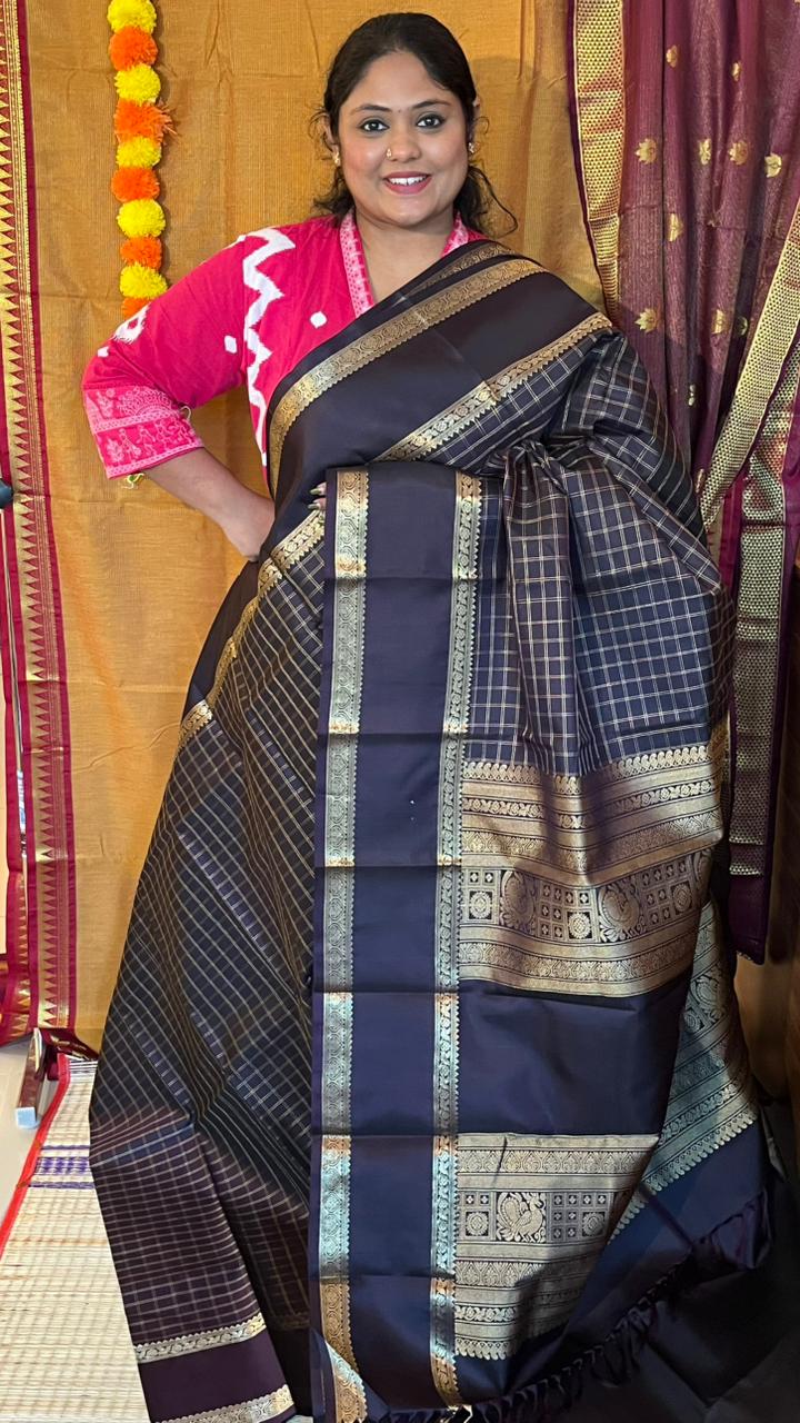 Pure Silk Kancheevaram Sarees - 01-10-10-02 – Dark Brown