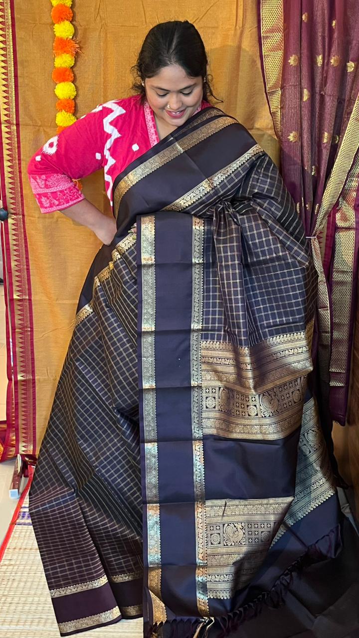 Pure Silk Kancheevaram Sarees - 01-10-10-02 – Dark Brown