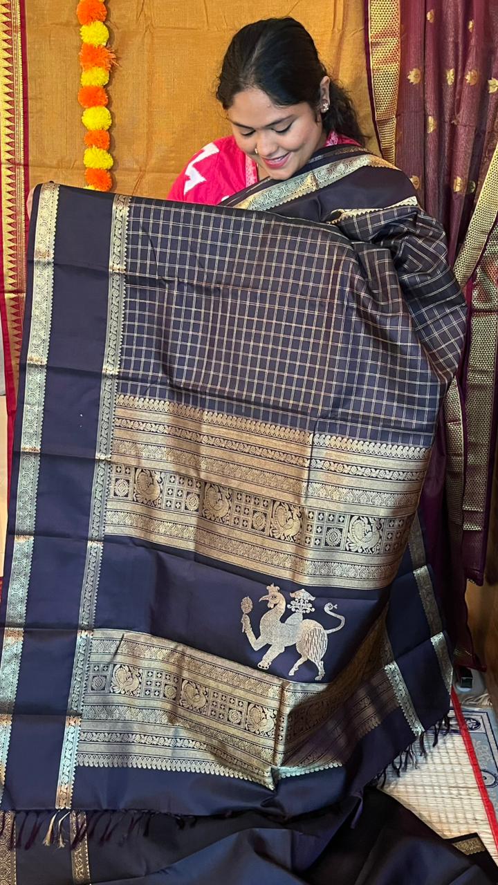 Pure Silk Kancheevaram Sarees - 01-10-10-02 – Dark Brown