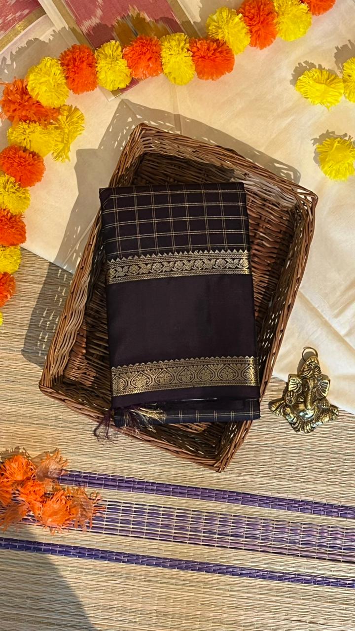 Pure Silk Kancheevaram Sarees - 01-10-10-02 – Dark Brown