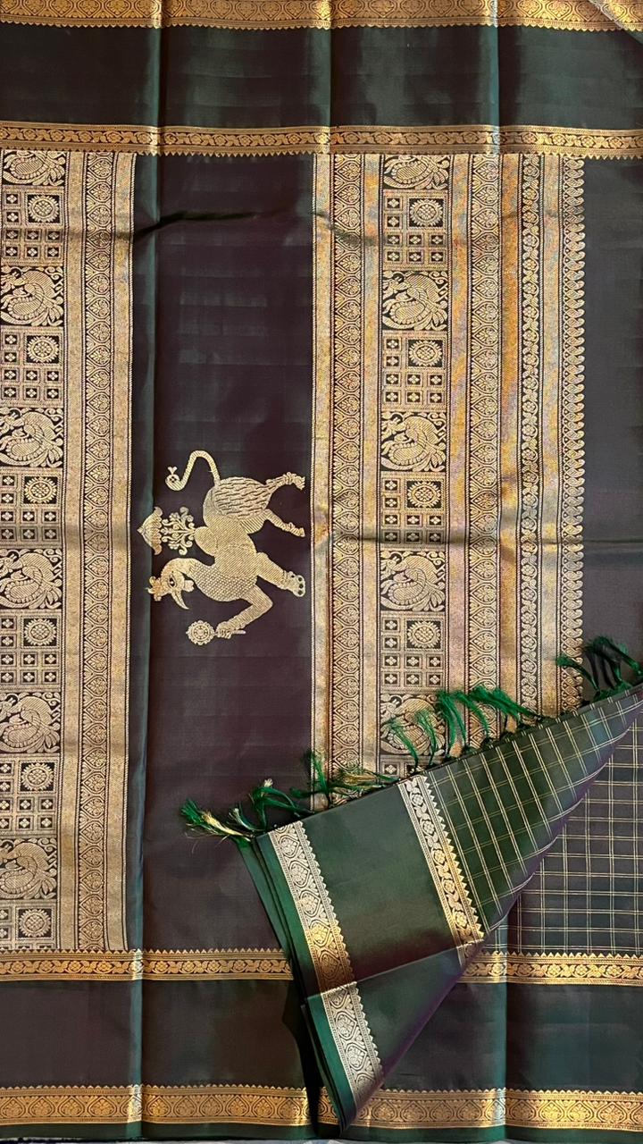 Pure Silk Kancheevaram Sarees - 01-10-10-01 – Dark Green