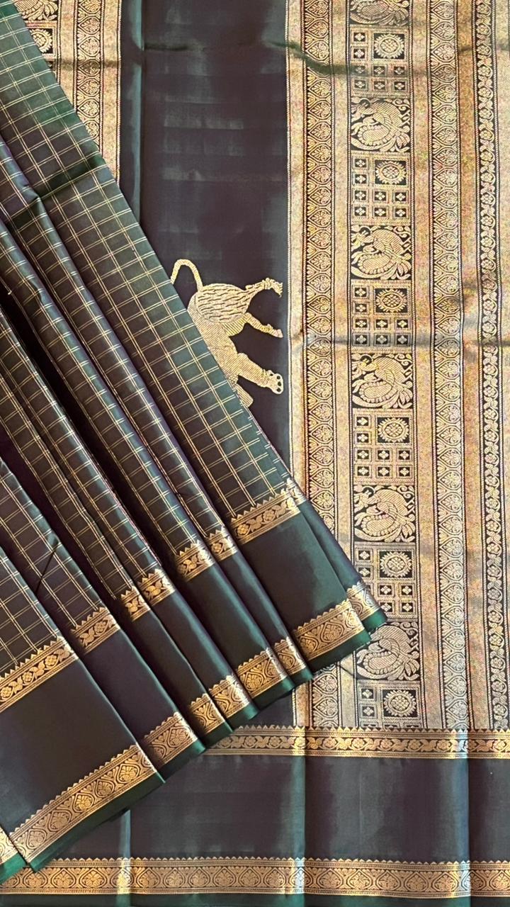 Pure Silk Kancheevaram Sarees - 01-10-10-01 – Dark Green