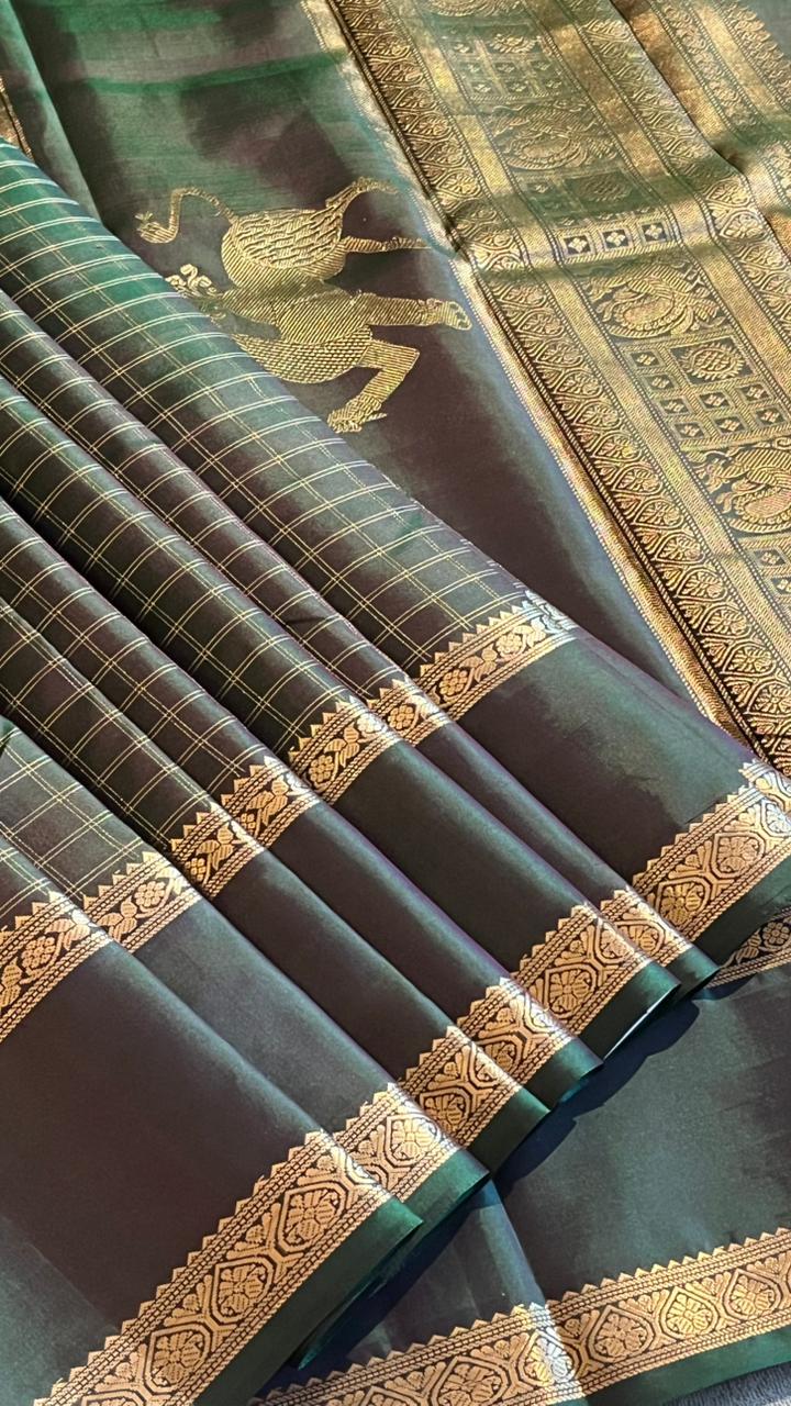 Pure Silk Kancheevaram Sarees - 01-10-10-01 – Dark Green