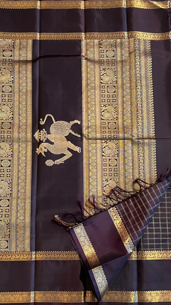 Pure Silk Kancheevaram Sarees - 01-10-10-02 – Dark Brown
