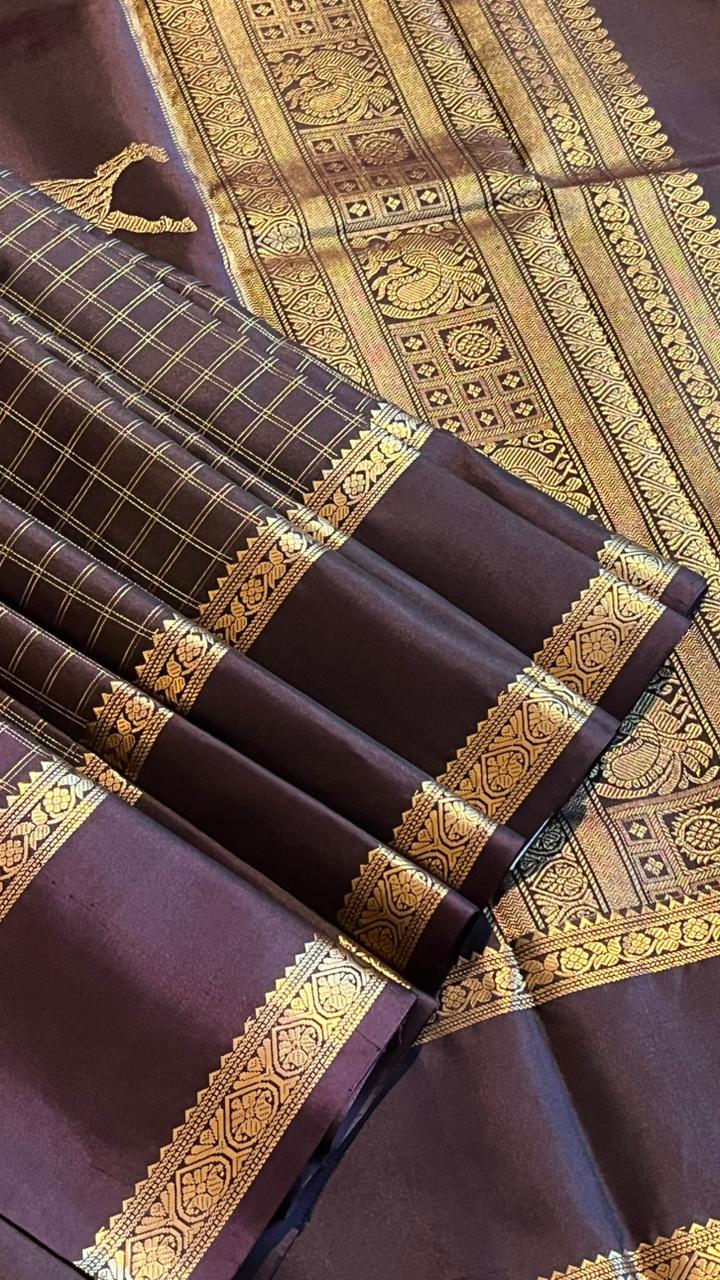 Pure Silk Kancheevaram Sarees - 01-10-10-02 – Dark Brown