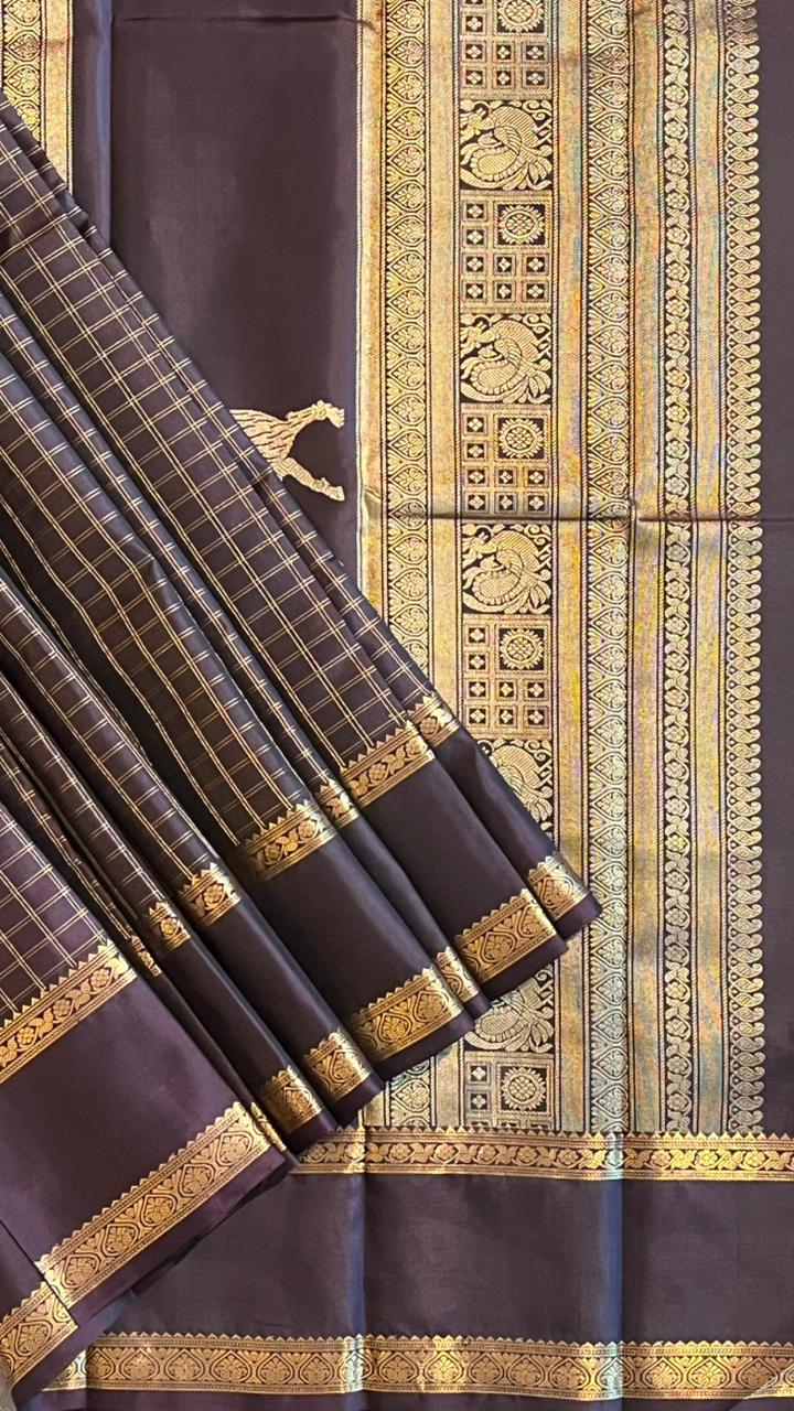 Pure Silk Kancheevaram Sarees - 01-10-10-02 – Dark Brown