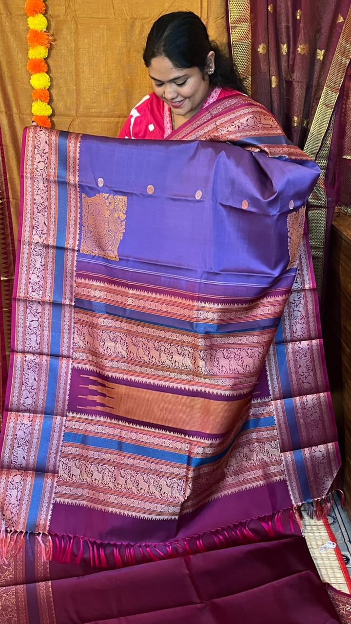 Pure Silk Kancheevaram Sarees - 01-10-12-02 – Oodha Poo Colour