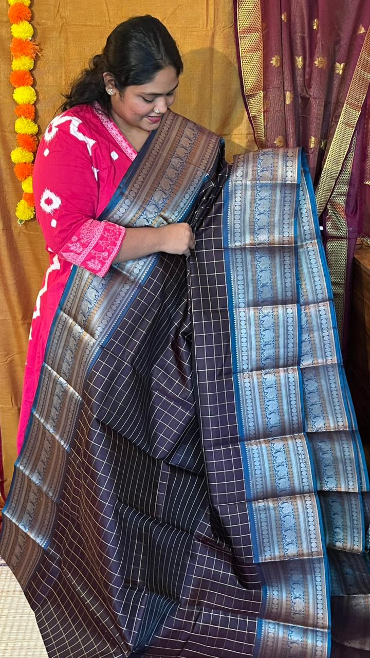 Pure Silk Kancheevaram Sarees - 01-10-13-02 - Coffee brown with blue