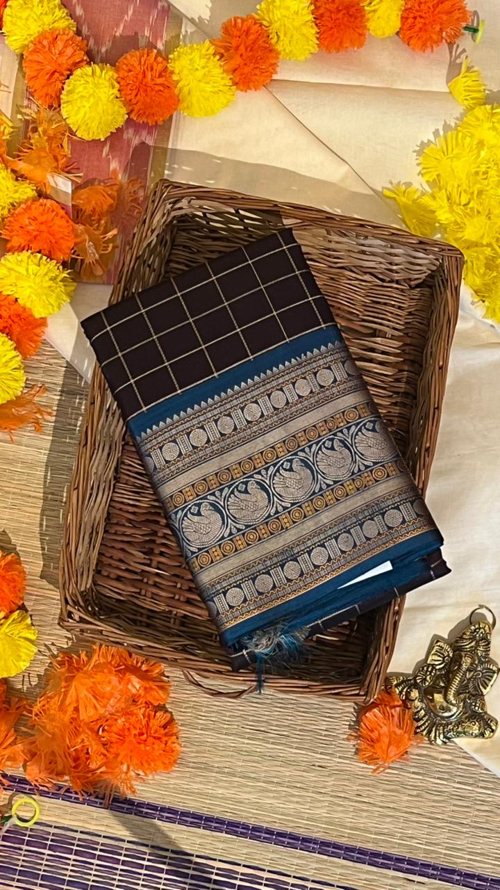 Pure Silk Kancheevaram Sarees - 01-10-13-02 - Coffee brown with blue