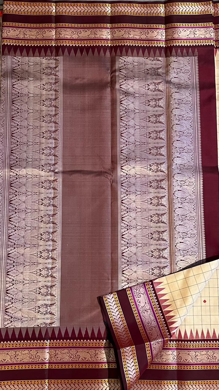 Pure Silk Kancheevaram Sarees - 01-10-16-01 - Half White with Maroon