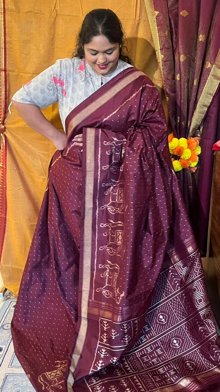 Pochampally Double Ikkat Saree - 01-03-35-PS-01 (Maroon)