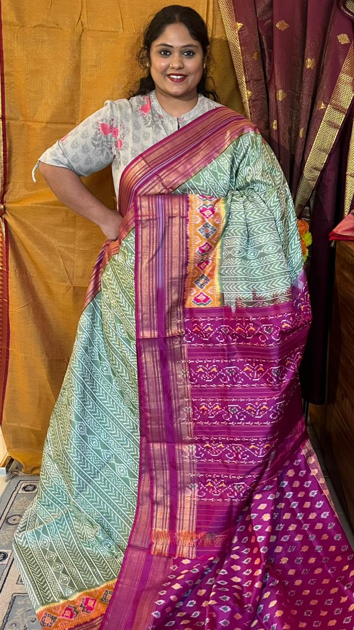 Pochampally Double Ikkat Saree - 01-03-34-PS-02 (Sage Green)