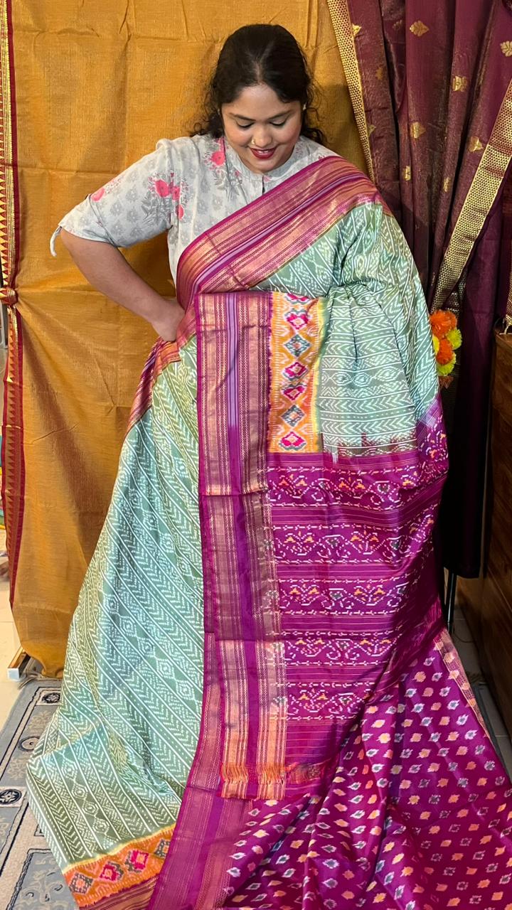 Pochampally Double Ikkat Saree - 01-03-34-PS-02 (Sage Green)