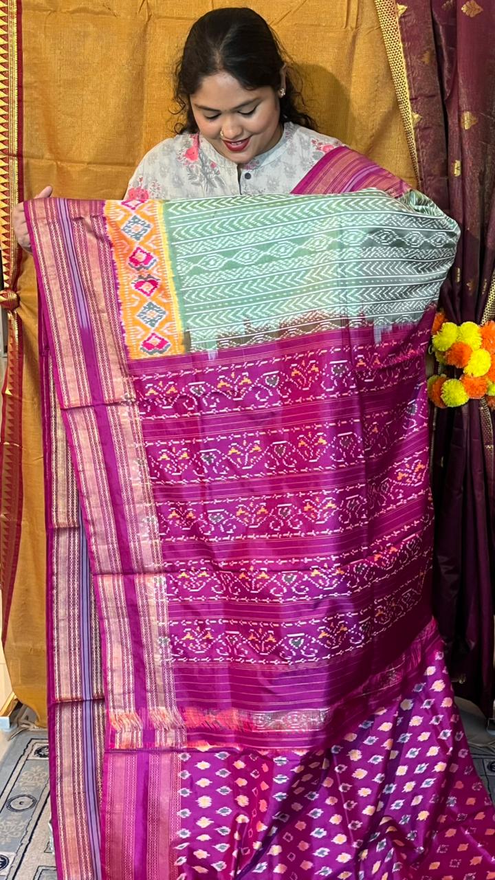 Pochampally Double Ikkat Saree - 01-03-34-PS-02 (Sage Green)