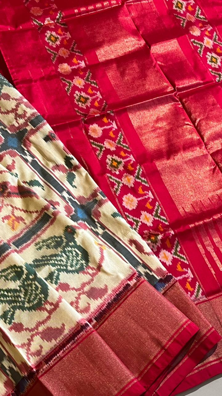 Pochampally Double Ikkat Saree - 01-03-36-PS-01 (Cream)