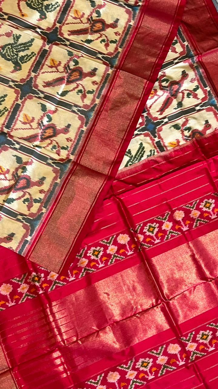 Pochampally Double Ikkat Saree - 01-03-36-PS-01 (Cream)