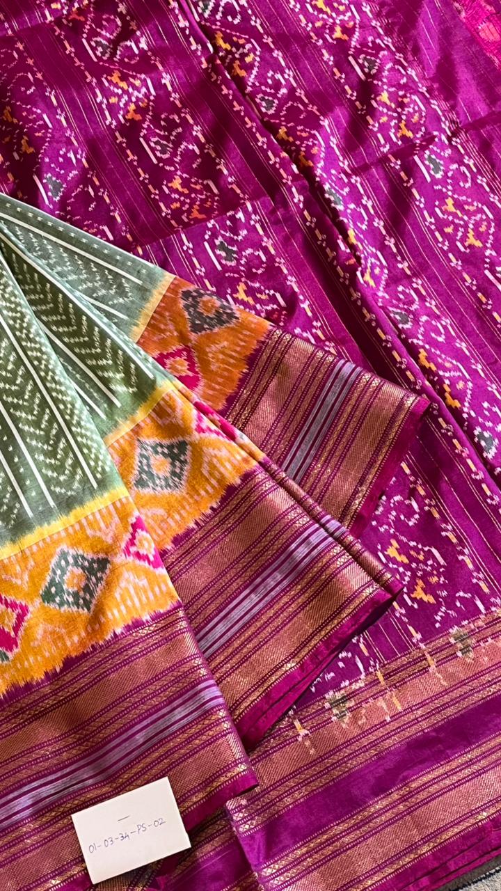 Pochampally Double Ikkat Saree - 01-03-34-PS-02 (Sage Green)