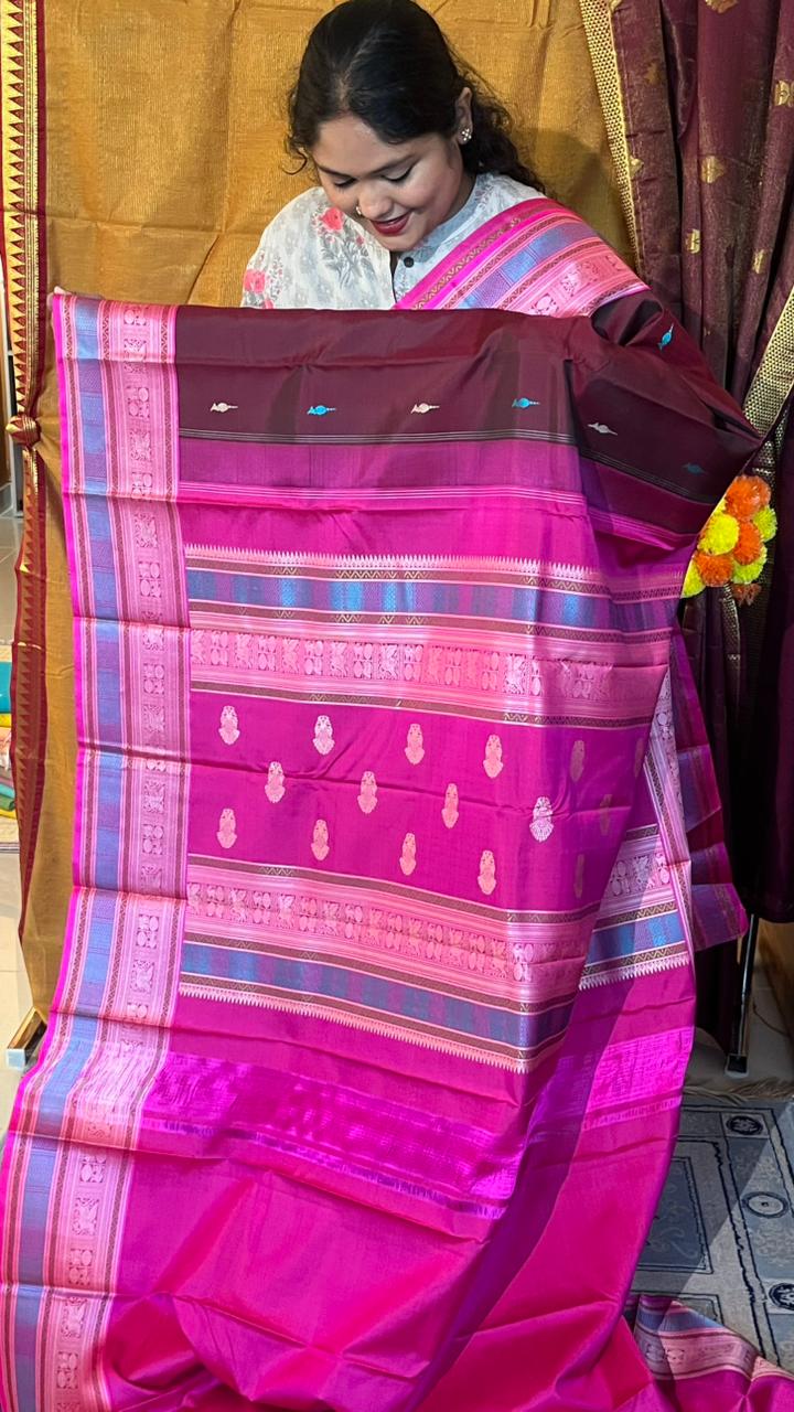 Pure Silk Kancheevaram Saree - 01-10-18-PSC-01 (Maroon with Pink)