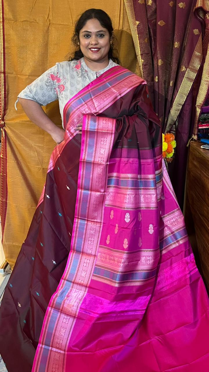 Pure Silk Kancheevaram Saree - 01-10-18-PSC-01 (Maroon with Pink)