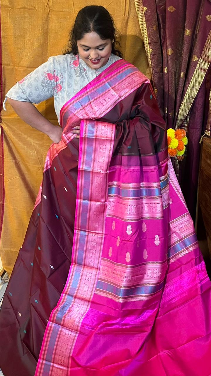 Pure Silk Kancheevaram Saree - 01-10-18-PSC-01 (Maroon with Pink)