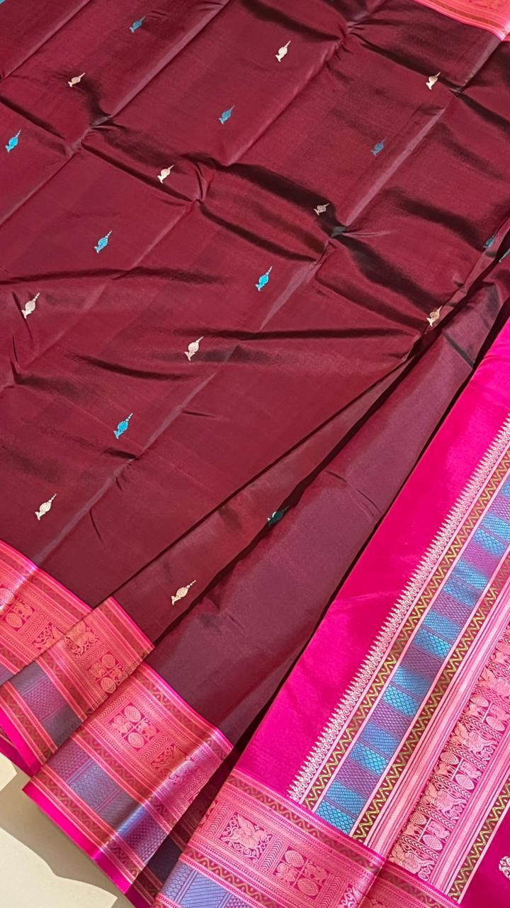 Pure Silk Kancheevaram Saree - 01-10-18-PSC-01 (Maroon with Pink)