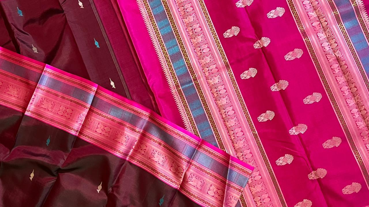 Pure Silk Kancheevaram Saree - 01-10-18-PSC-01 (Maroon with Pink)