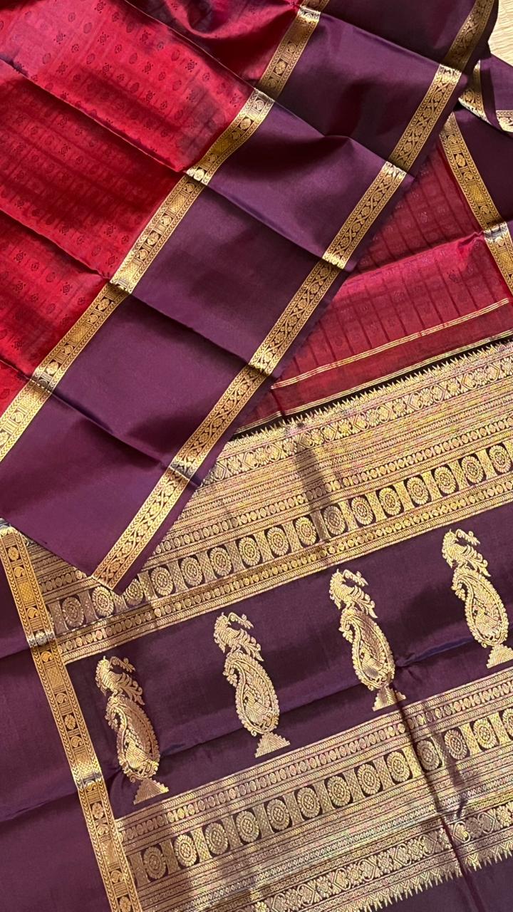 Pure Silk Kancheevaram Saree - 01-10-21-PSC-01 (Red with Maroon)