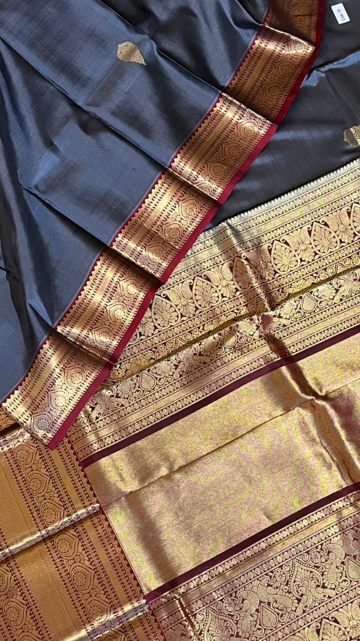 Pure Silk Kancheevaram Saree - 01-10-15-PSC-02 (Grey with Maroon)