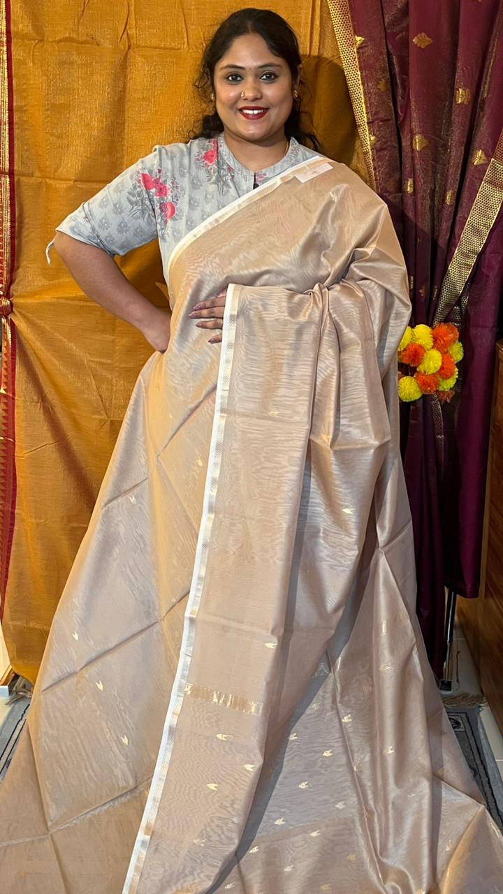 Maheshwari silk cotton small border saree - 05-10B-01-13 (Beige)