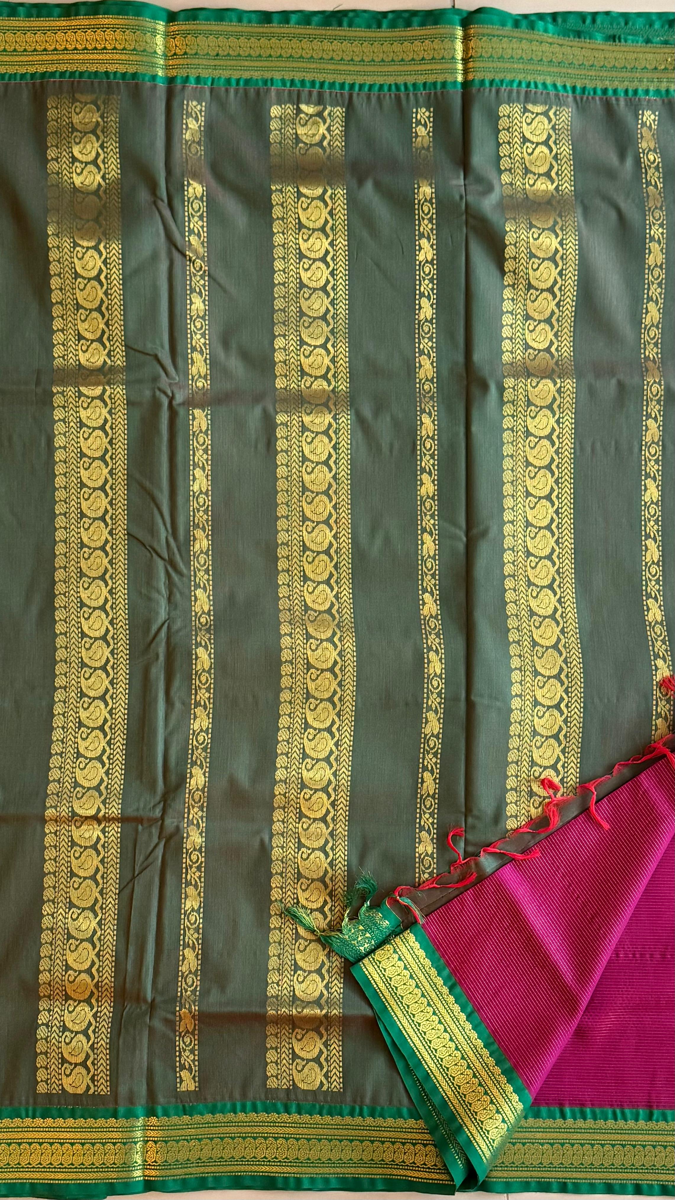 Semi-Silk Vairaoosi Madisar - 01-08B-15-13 (Lotus Pink and Green)