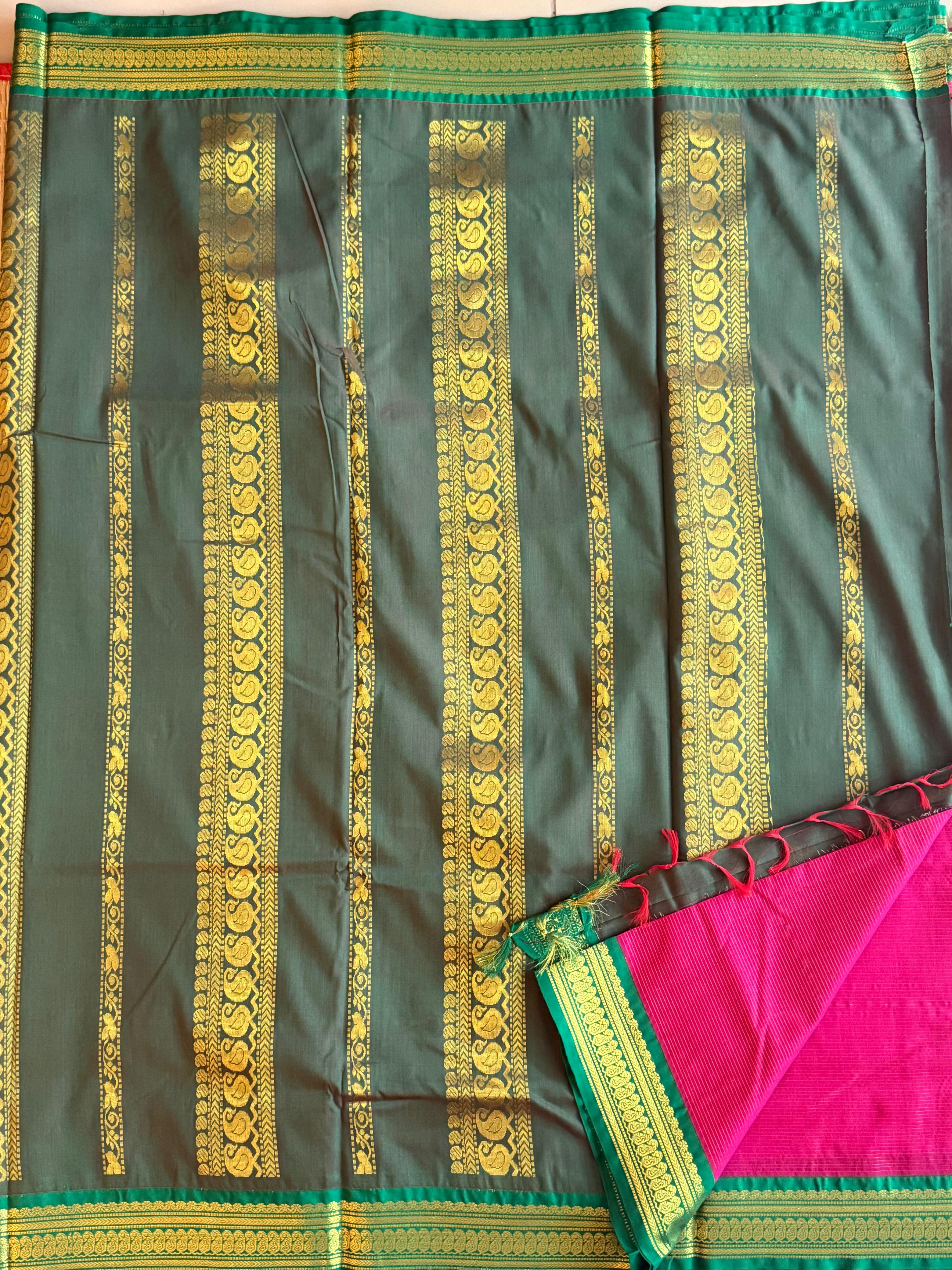 Semi-Silk Vairaoosi Madisar - 01-08B-15-08 (Rani Pink with Green)