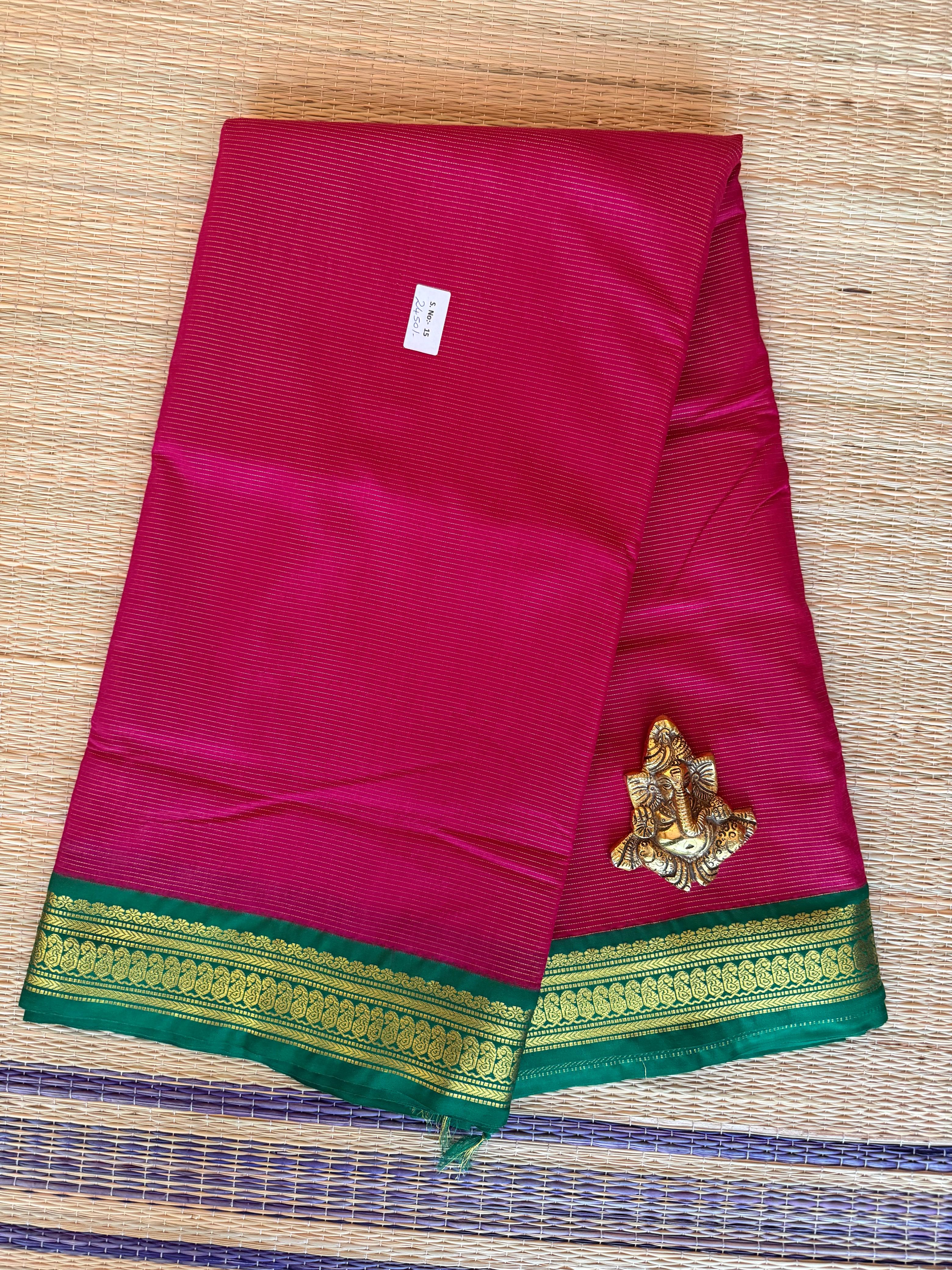 Semi-Silk Vairaoosi Madisar - 01-08B-15-08 (Rani Pink with Green)